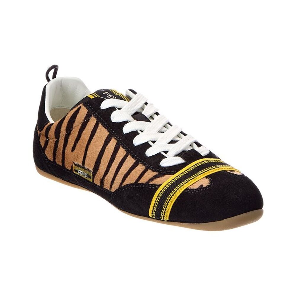 Fendi Wrap Haircalf & Suede Sneaker, Brown